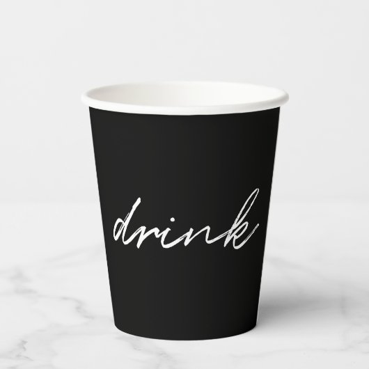 Zwart-witminimalistisch script "drink" Funny Papieren Bekers (Achterkant)