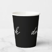 Zwart-witminimalistisch script "drink" Funny Papieren Bekers (Links)
