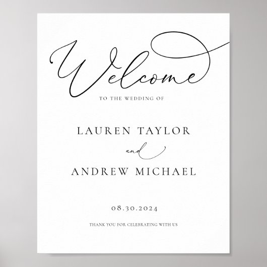 Zwart-witminimalistisch Welkom bij ons huwelijk Poster (Voorkant)