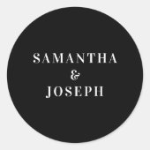 Zwart-witmoderne minimalistische bruiloft ronde sticker (Voorkant)