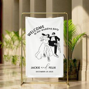 Zwart-witmoderne minimalistische bruiloft spandoek