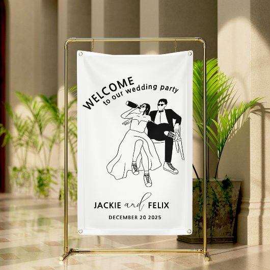 Zwart-witmoderne minimalistische bruiloft spandoek