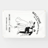 Zwart-witmoderne minimalistische bruiloft spandoek (Horizontaal)