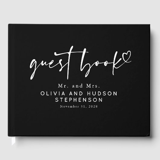 Zwart-witmoderne, minimalistische legant bruiloft gastenboek (Voorkant)