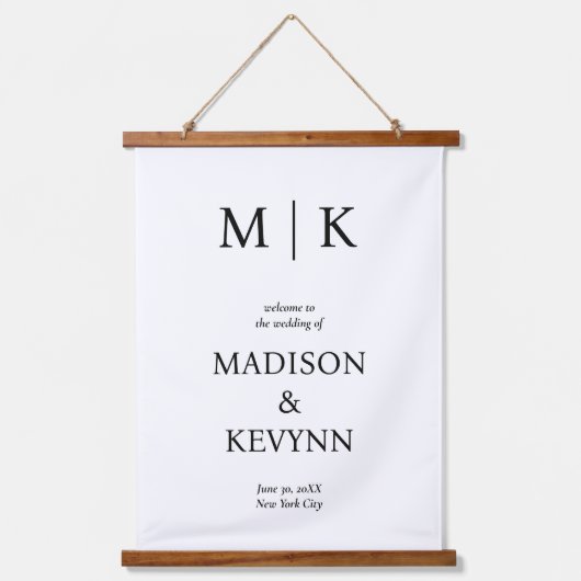 Zwart-witmonogram bruiloft hangend wandkleed (Voorkant)