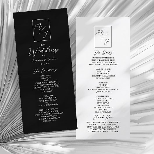 Zwart-witmonogram bruiloft programmakaart