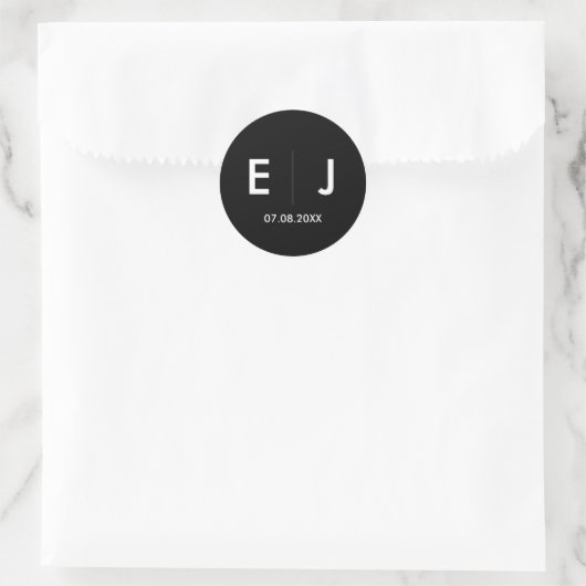 Zwart-witmonogram bruiloft ronde sticker (Tas)