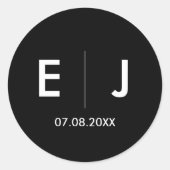 Zwart-witmonogram bruiloft ronde sticker (Voorkant)