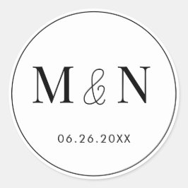 Zwart-witmonogram bruiloft ronde sticker
