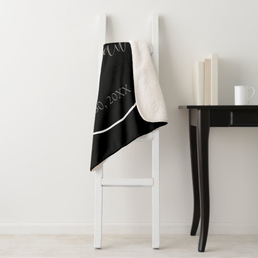 Zwart-witmonogram bruiloft sherpa deken (In situ)