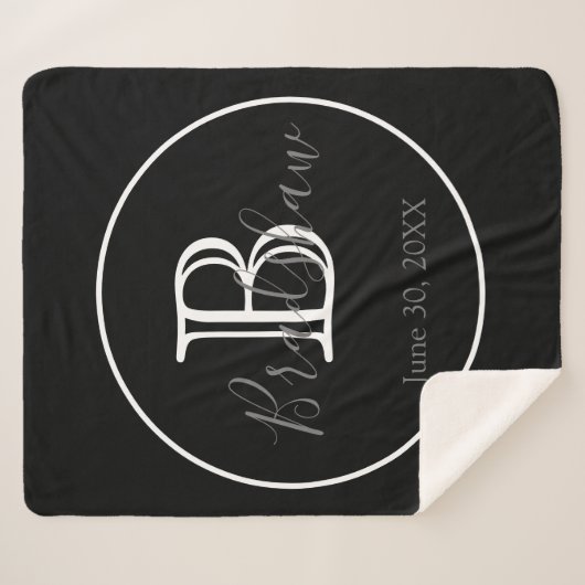 Zwart-witmonogram bruiloft sherpa deken (Voorkant (horizontaal))