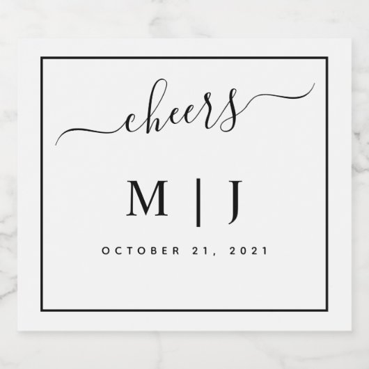 Zwart-witmonogram bruiloft sparkling wijnetiket (Enkel label)