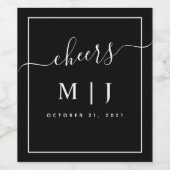 Zwart-witmonogram bruiloft wijn etiket (Enkel label)