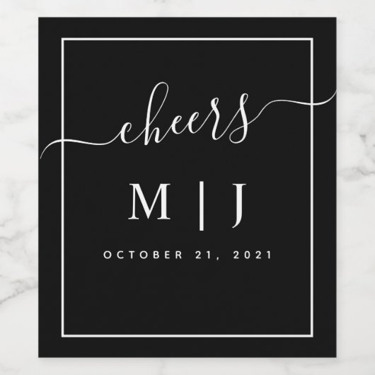 Zwart-witmonogram bruiloft wijn etiket (Enkel label)