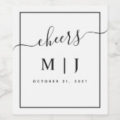 Zwart-witmonogram bruiloft wijn etiket (Enkel label)