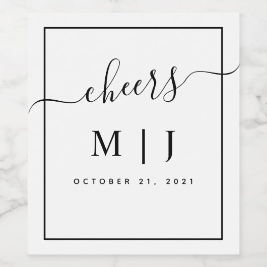 Zwart-witmonogram bruiloft wijn etiket (Enkel label)