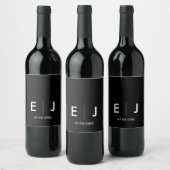 Zwart-witmonogram bruiloft wijn etiket (Flessen)