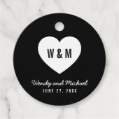 Zwart-witmonogram Heart Weddenschap Bedankjes Labels (Voorkant)