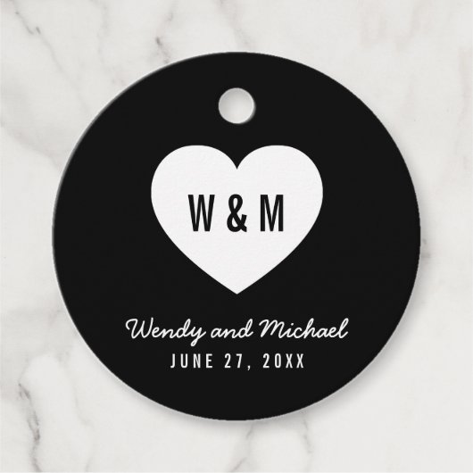 Zwart-witmonogram Heart Weddenschap Bedankjes Labels (Voorkant)