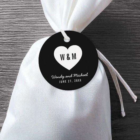 Zwart-witmonogram Heart Weddenschap Bedankjes Labels