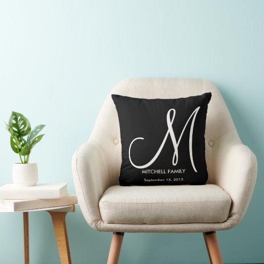 Zwart-witmonogram huwelijksplein kussen (Stoel)