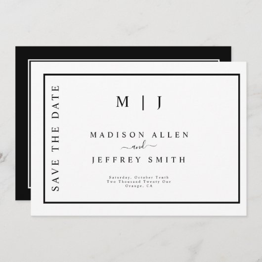 Zwart-witmonogram minimalistisch sparen de datum aankondiging (Voorkant / Achterkant)