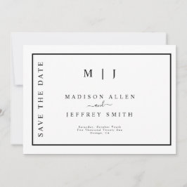 Zwart-witmonogram minimalistisch sparen de datum aankondiging