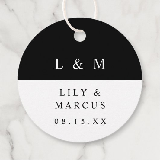 Zwart-witmonogram minimalistische bruiloft bedankjes labels (Achterkant)