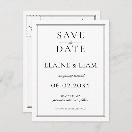 Zwart-witmonogram Weddenschap, sla de datum op Aankondigingskaart (Voorkant / Achterkant)