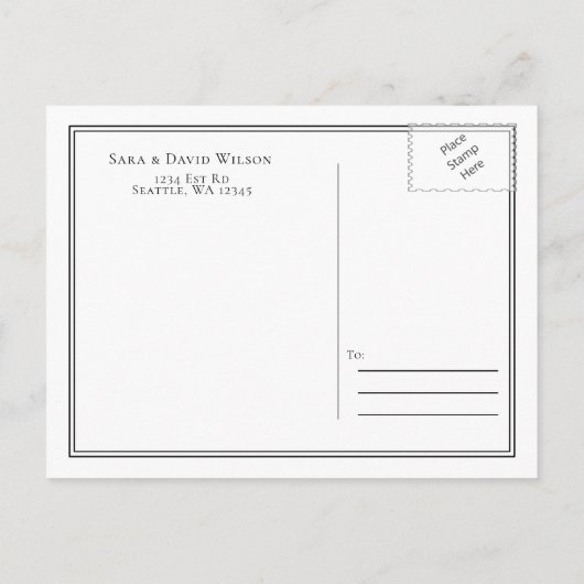 Zwart-witmonogram Weddenschap, sla de datum op Aankondigingskaart (Achterkant)