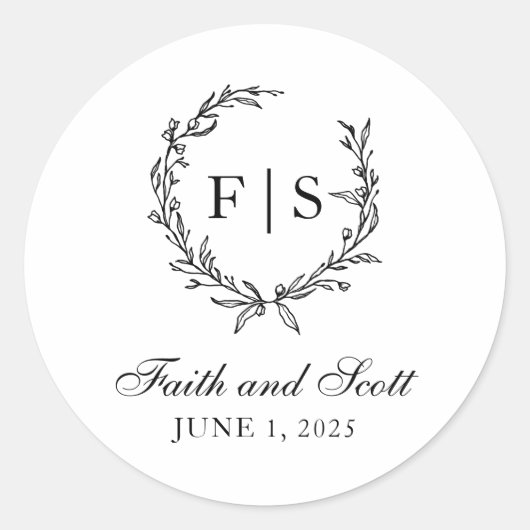 Zwart-witmonogram Wreatstickers Ronde Sticker (Voorkant)