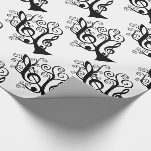 Zwart-witmuziek Treble Clef Tree Paper Cadeaupapier (Hoek)