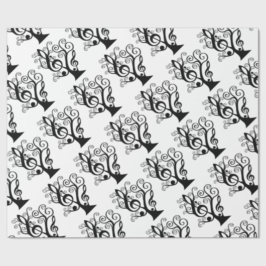 Zwart-witmuziek Treble Clef Tree Paper Cadeaupapier (Vlak)