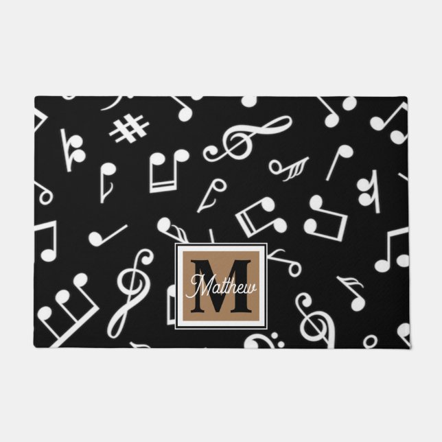 Zwart-witmuzieknoot Musiciaanse monogram Deurmat (Voorkant)