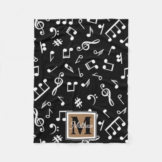 Zwart-witmuzieknoot Musiciaanse monogram Fleece Deken (Voorkant)
