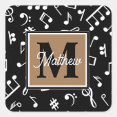 Zwart-witmuzieknoot Musiciaanse monogram Vierkante Sticker (Voorkant)