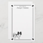 Zwart-witpapillon hond met poten en tekst briefpapier (Voorkant / Achterkant)