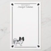Zwart-witpapillon hond met poten en tekst briefpapier (Voorkant)