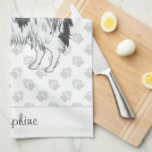 Zwart-witpapillon hond met poten en tekst theedoek (Quarter Fold)