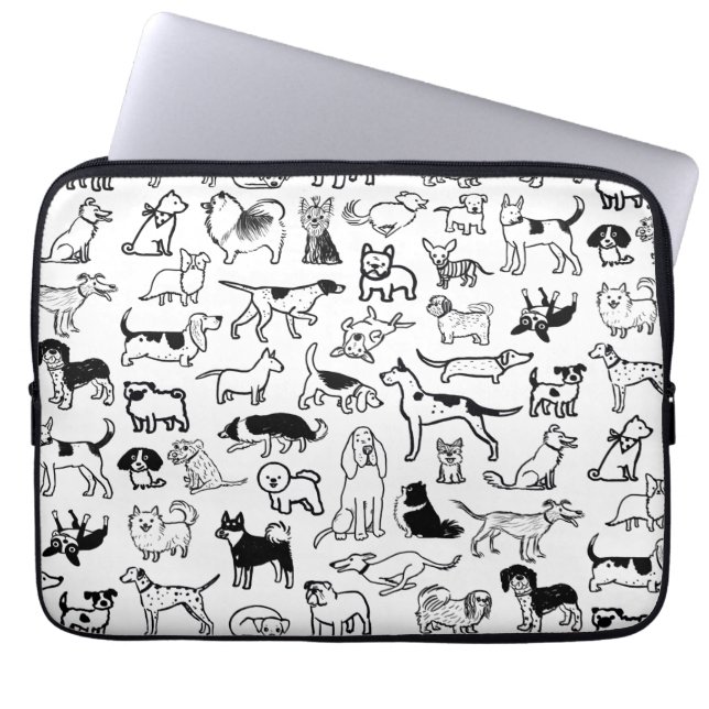 Zwart-witpatroon | Cute Canine Lover's Laptop Sleeve (Voorkant)
