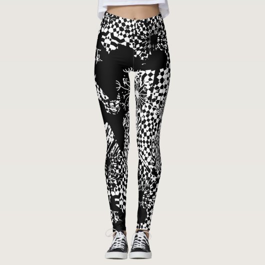 zwart-witpatroon van de controleur leggings (Voorkant)