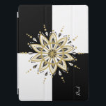 Zwart-witplein en cirkel Mandala 2a iPad Pro Cover<br><div class="desc">Elegant moderne zwarte en witte vierkantjes achtergrond met gouden zwarte en witte cirkel mandala ontwerp. Facultatief monogram.</div>