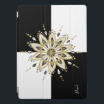 Zwart-witplein en cirkel Mandala 2a iPad Pro Cover<br><div class="desc">Elegant moderne zwarte en witte vierkantjes achtergrond met gouden zwarte en witte cirkel mandala ontwerp. Facultatief monogram.</div>