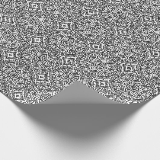 Zwart-witplein Mandala Cadeaupapier (Hoek)