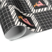 Zwart-witplein met roze en bruine hond cadeaupapier (Rol Hoek)