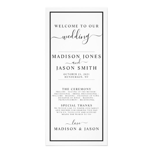 Zwart-witprogramma met minimalistische weddenschap reclamekaart (Voorkant)