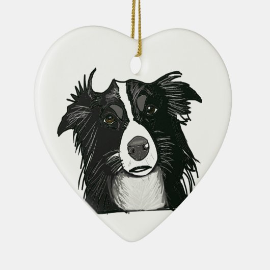 Zwart-witrand collie keramisch hart keramisch ornament (Rechts)