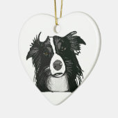 Zwart-witrand collie keramisch hart ornament (Links)