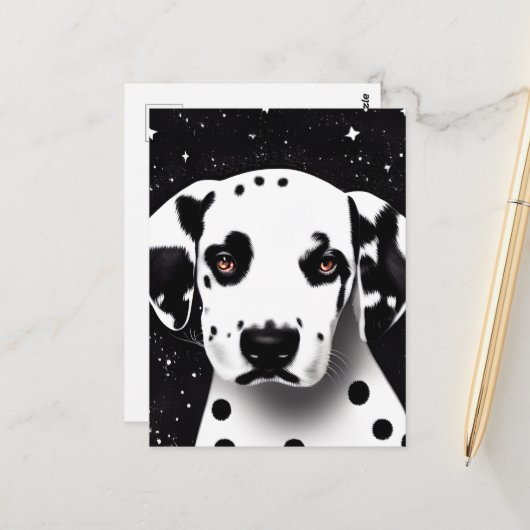 Zwart-witRetro Dalmatian Puppy Briefkaart (Voorkant / Achterkant in situ)