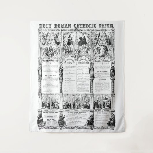 Zwart-witrooms-katholieke geloof infografisch wandkleed (Voorkant)
